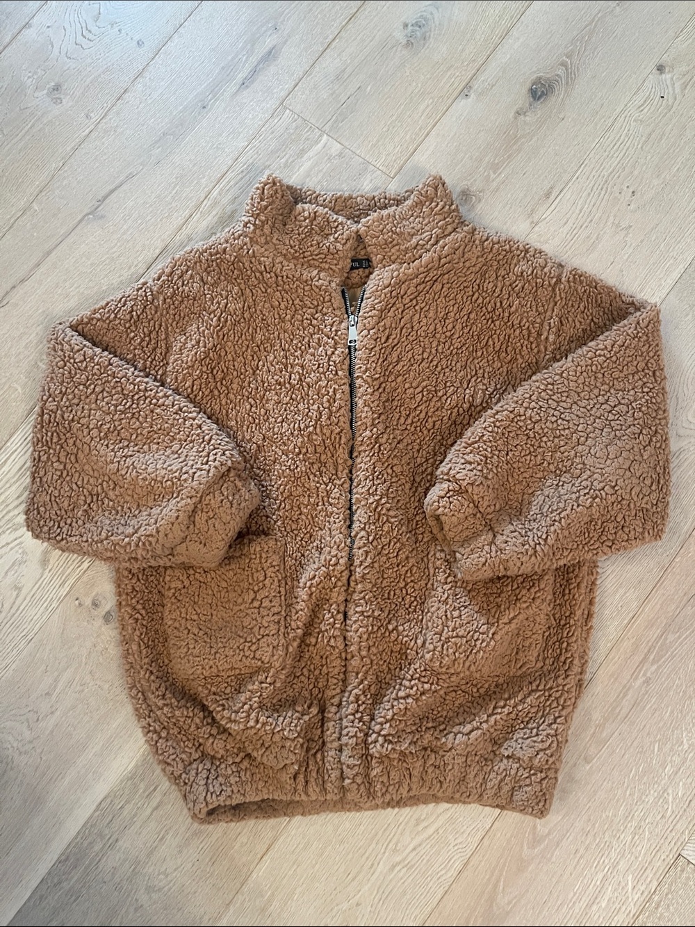 Zaful Teddy Fleece Bomber Jacket - Brown